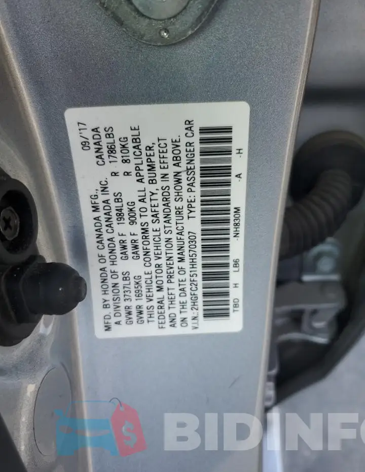 2HGFC2F51HH570307 Photo# 12
