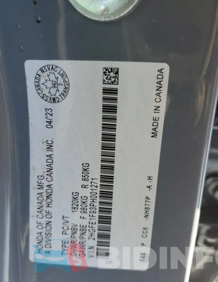2HGFE1F93PH001271 Photo# 12