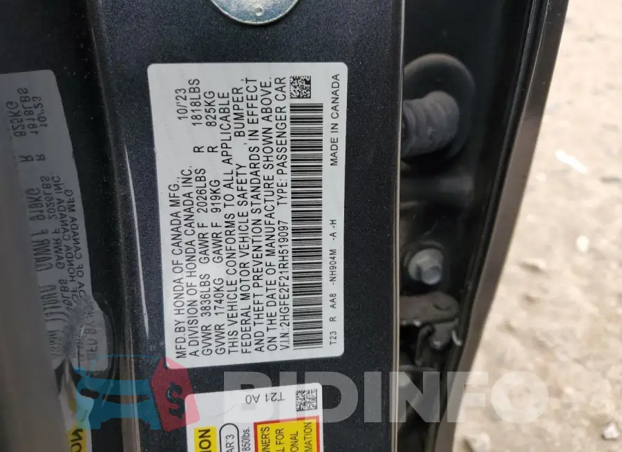 2HGFE2F21RH519097 Photo# 13