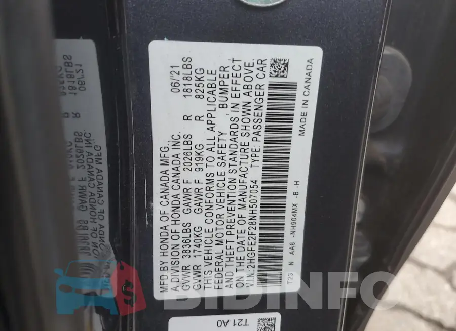 2HGFE2F28NH507054 Photo# 12