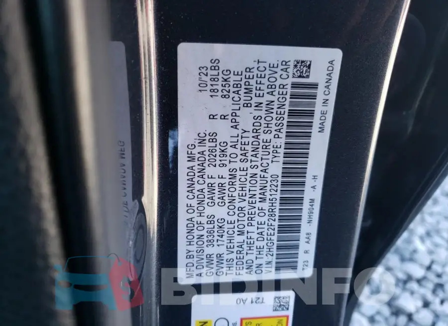 2HGFE2F28RH512230 Photo# 12