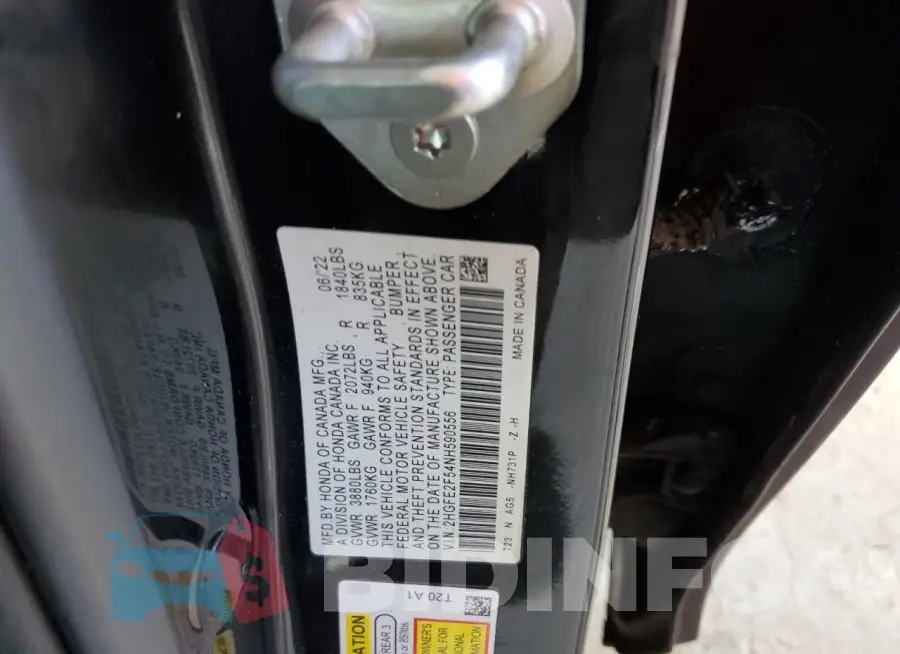 2HGFE2F54NH590556 Photo# 12