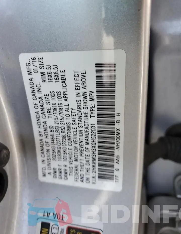 2HKRM3H3XGH522031 Photo# 12