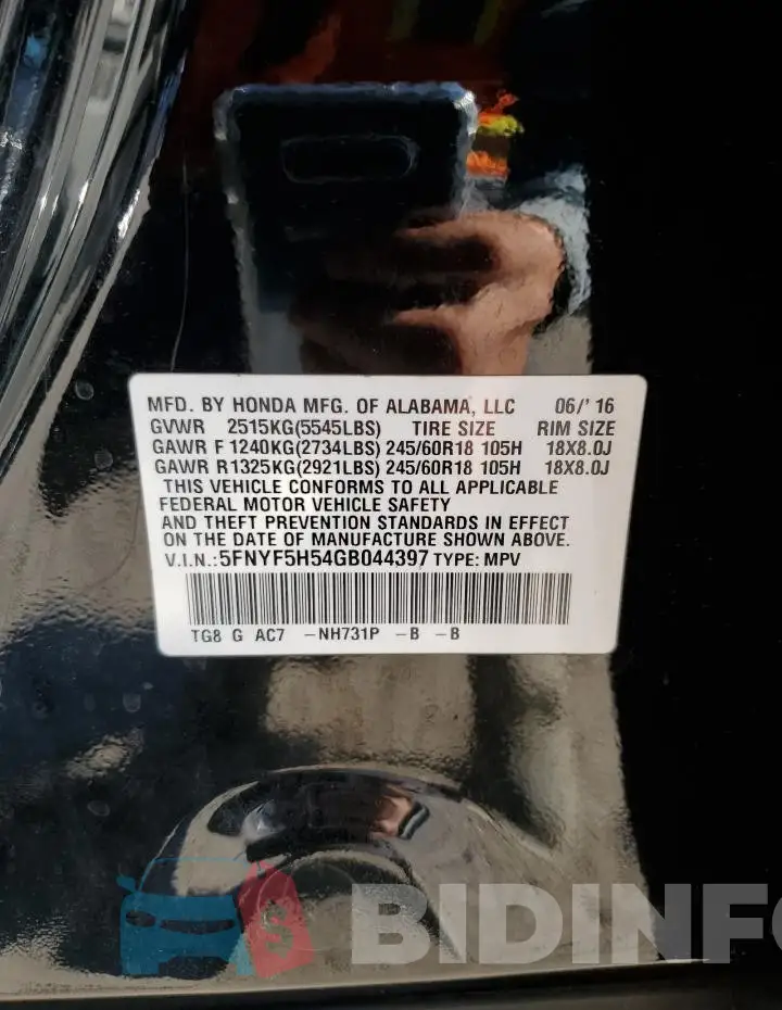 5FNYF5H54GB044397 Photo# 13