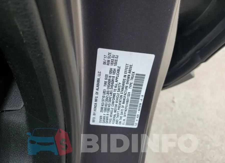 5FPYK2F61HB011324 Photo# 12