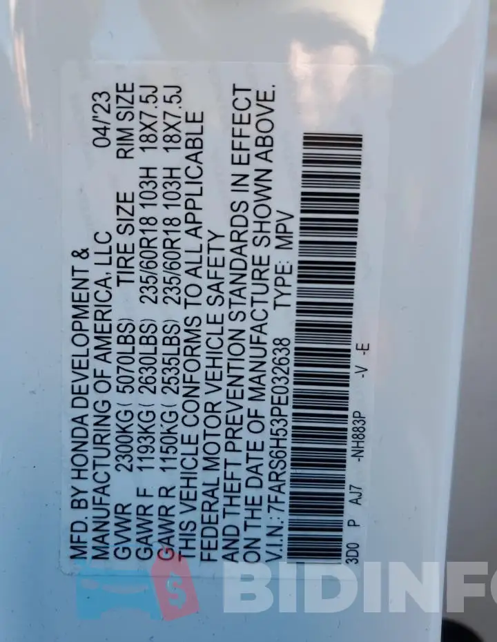 7FARS6H53PE032638 Photo# 14
