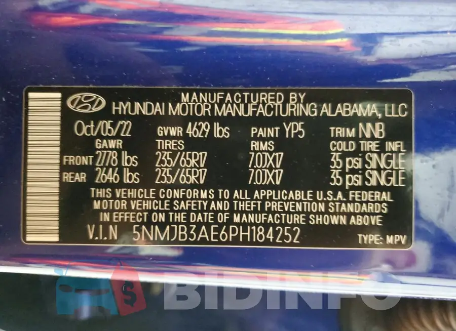 5NMJB3AE6PH184252 Photo# 13