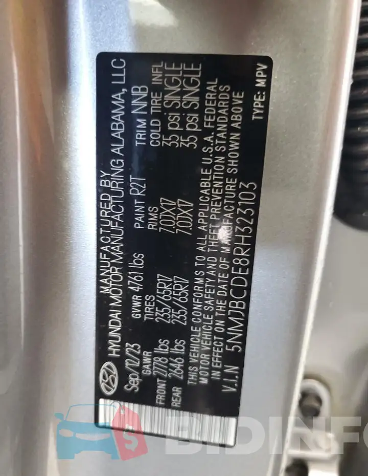 5NMJBCDE8RH323103 Photo# 14