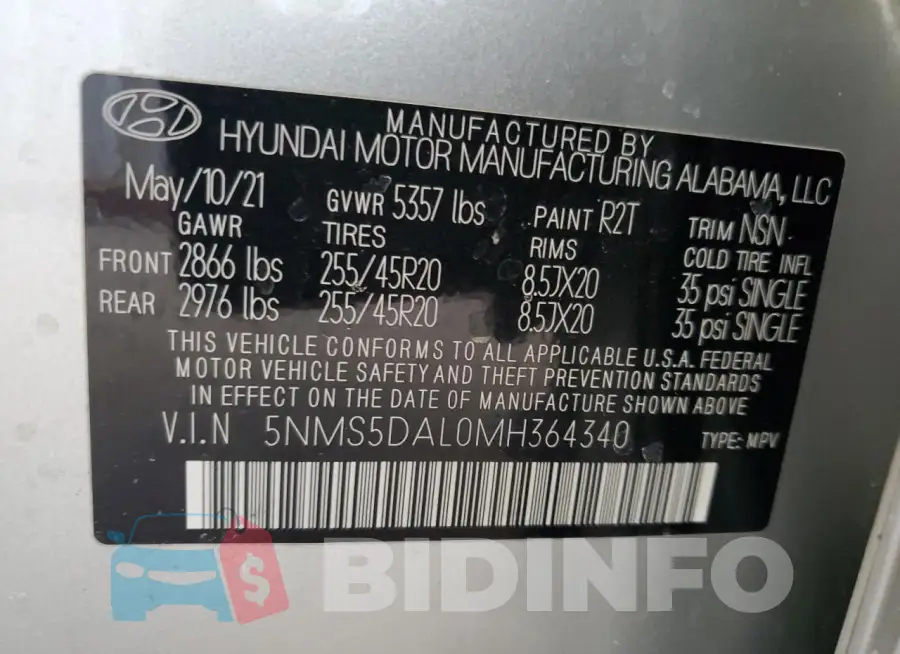 5NMS5DAL0MH364340 Photo# 12