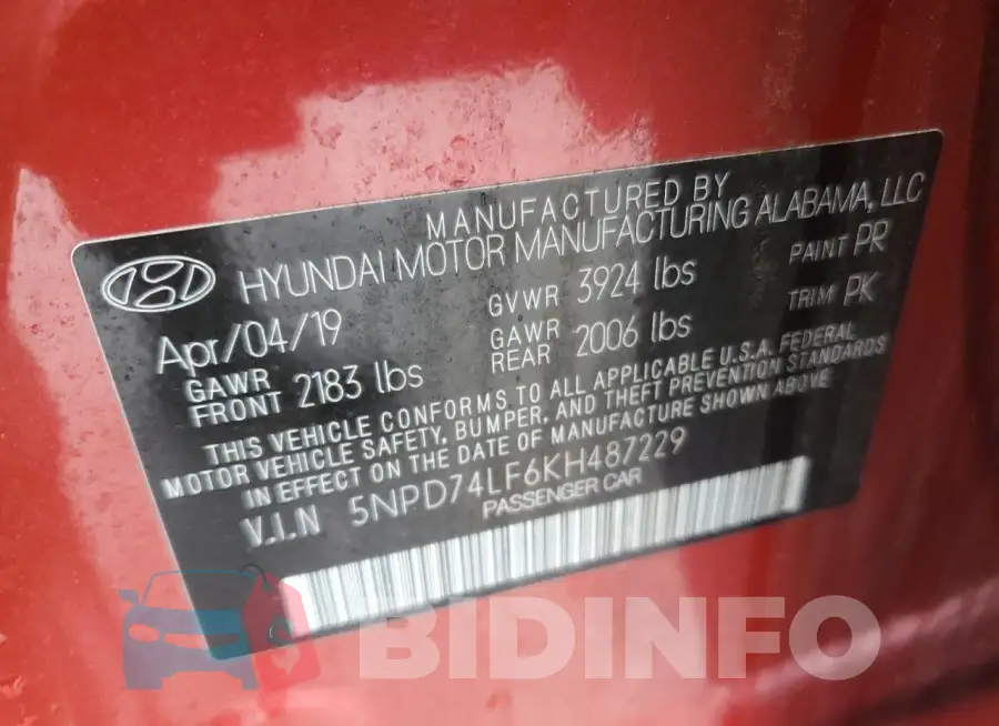 5NPD74LF6KH487229 Photo# 13