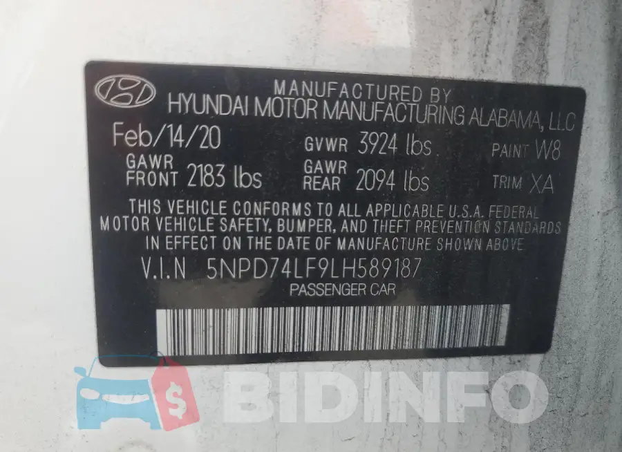 5NPD74LF9LH589187 Photo# 12