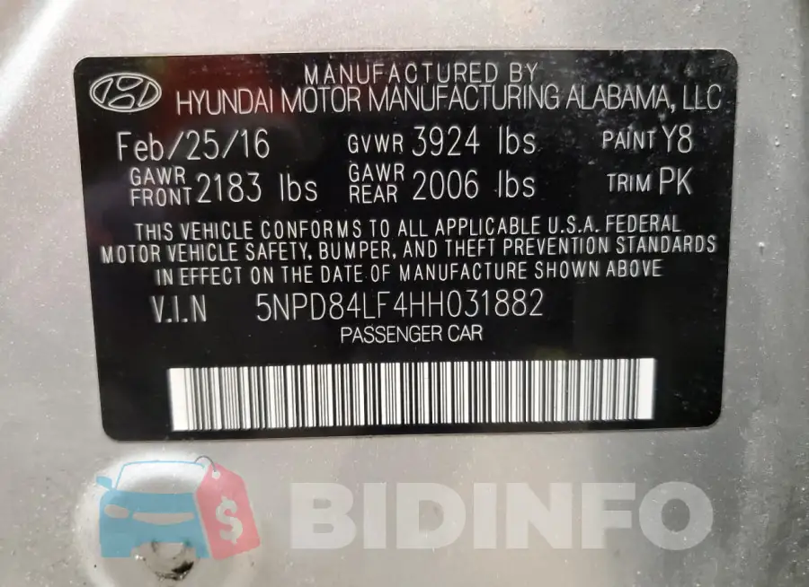 5NPD84LF4HH031882 Photo# 12