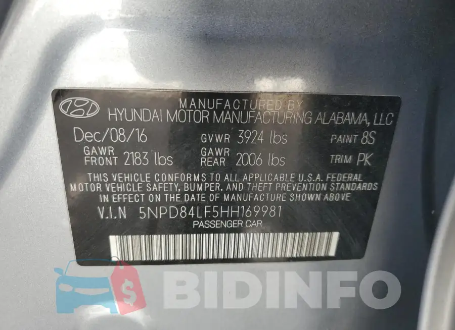 5NPD84LF5HH169981 Photo# 12