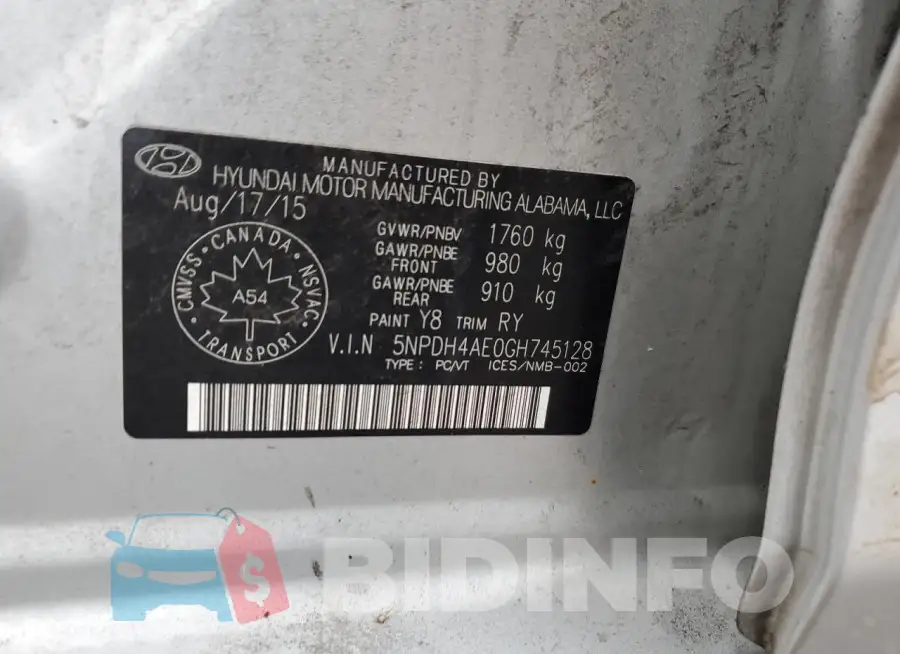 5NPDH4AE0GH745128 Photo# 13