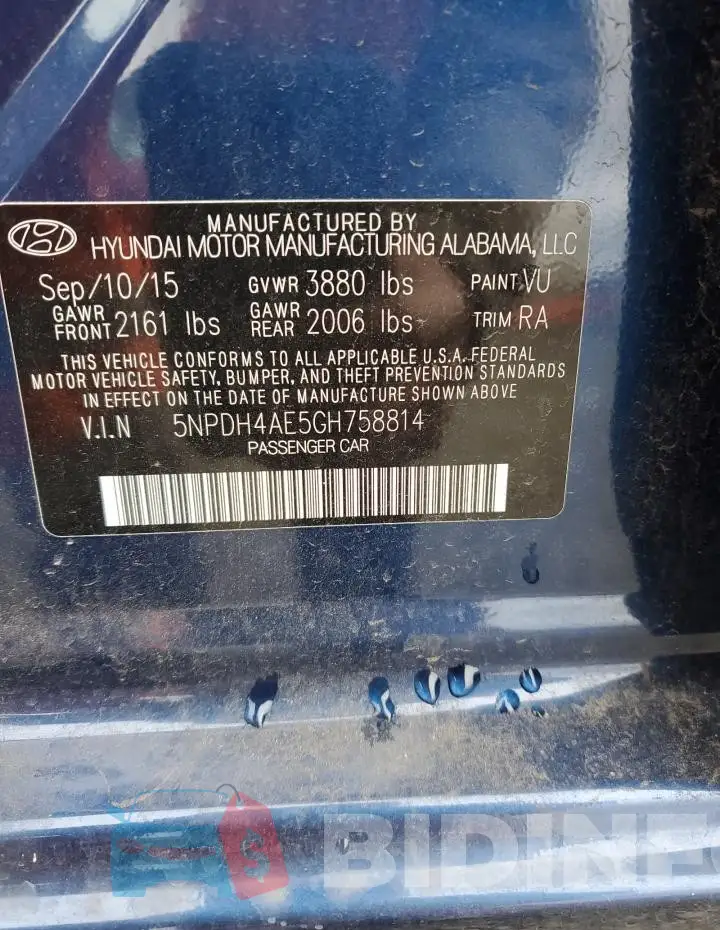 5NPDH4AE5GH758814 Photo# 12