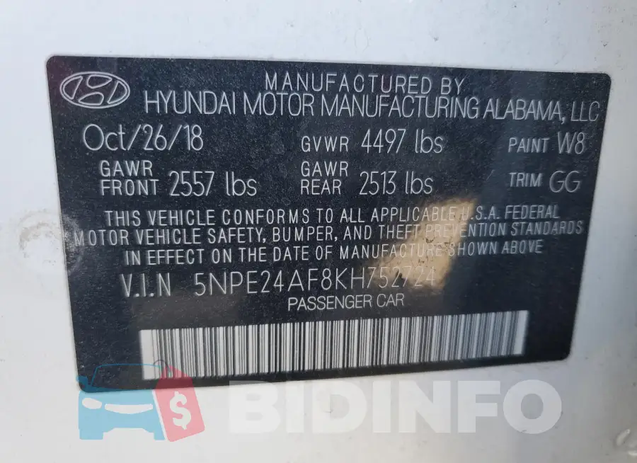 5NPE24AF8KH752724 Photo# 13