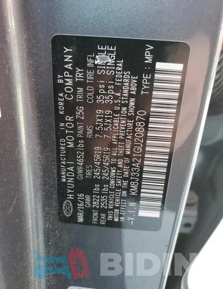 KM8J33A21GU208870 Photo# 13