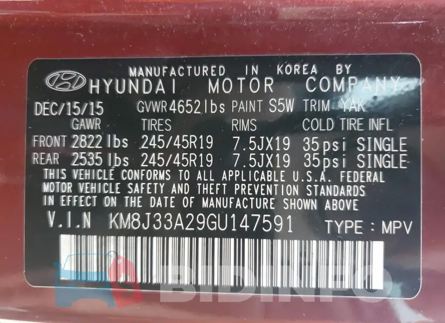 KM8J33A29GU147591 Photo# 13