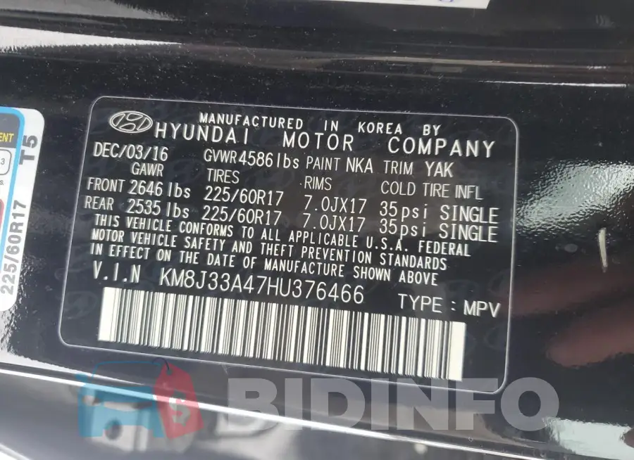 KM8J33A47HU376466 Photo# 13