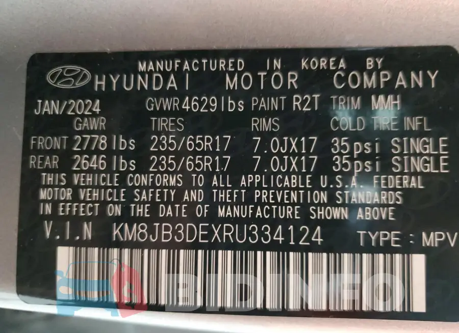 KM8JB3DEXRU334124 Photo# 13