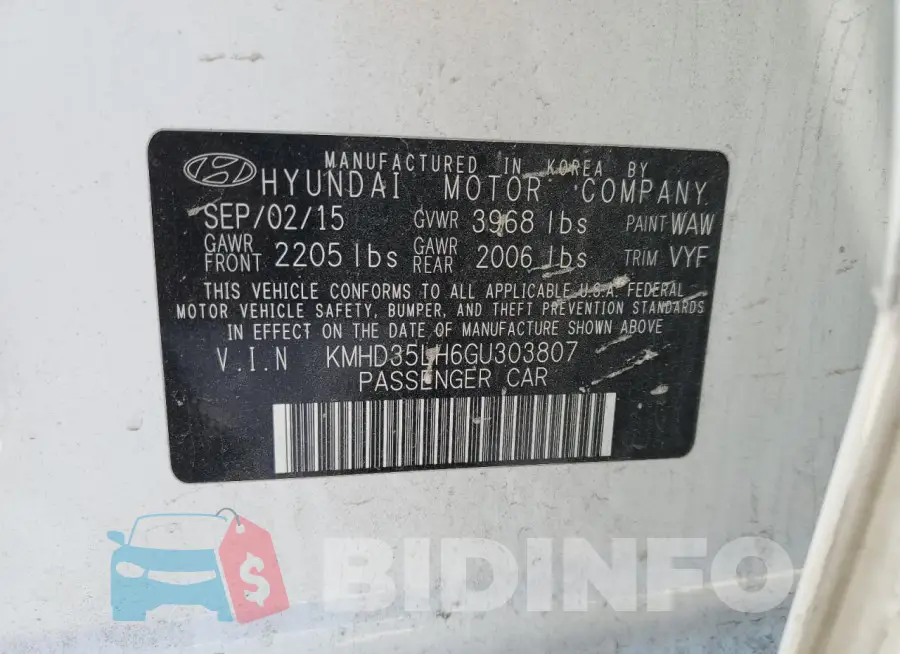 KMHD35LH6GU303807 Photo# 14