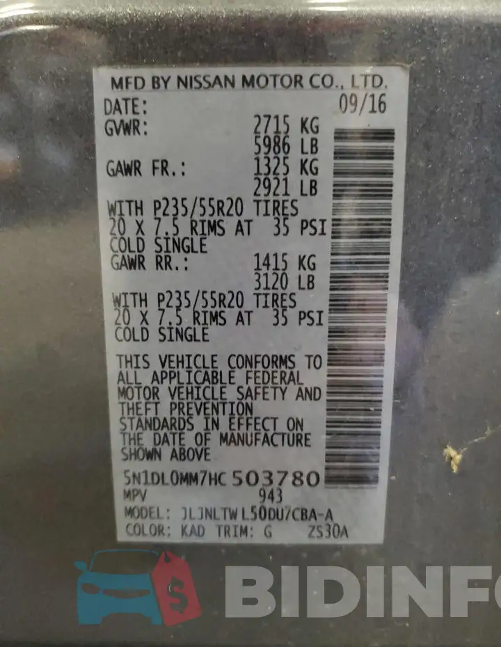 5N1DL0MM7HC503780 Photo# 13
