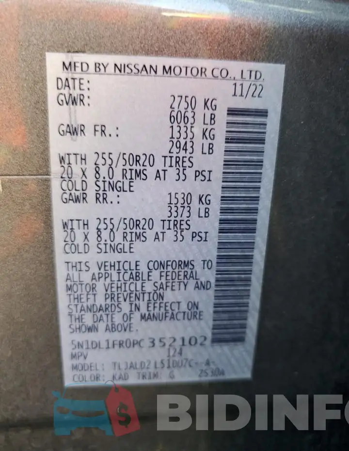 5N1DL1FR0PC352102 Photo# 14