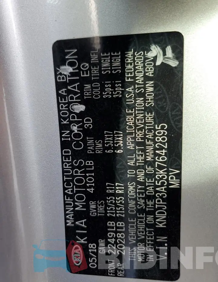 KNDJP3A53K7642895 Photo# 13