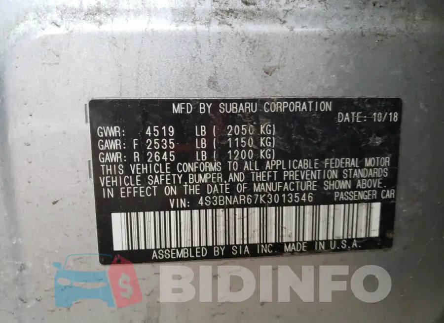 4S3BNAR67K3013546 Photo# 12