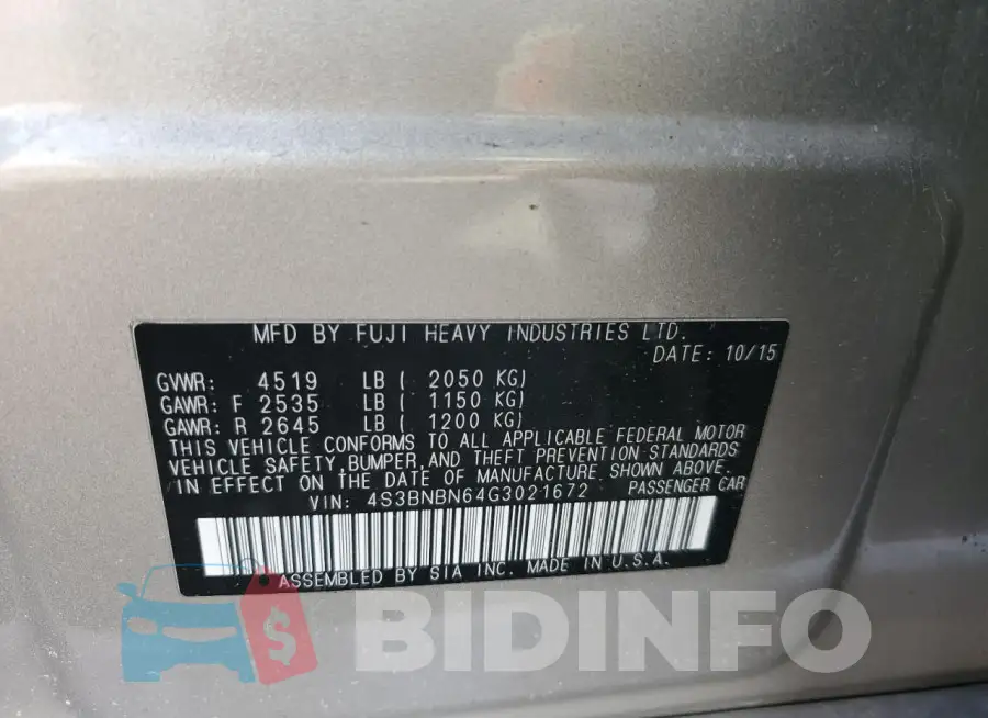 4S3BNBN64G3021672 Photo# 13