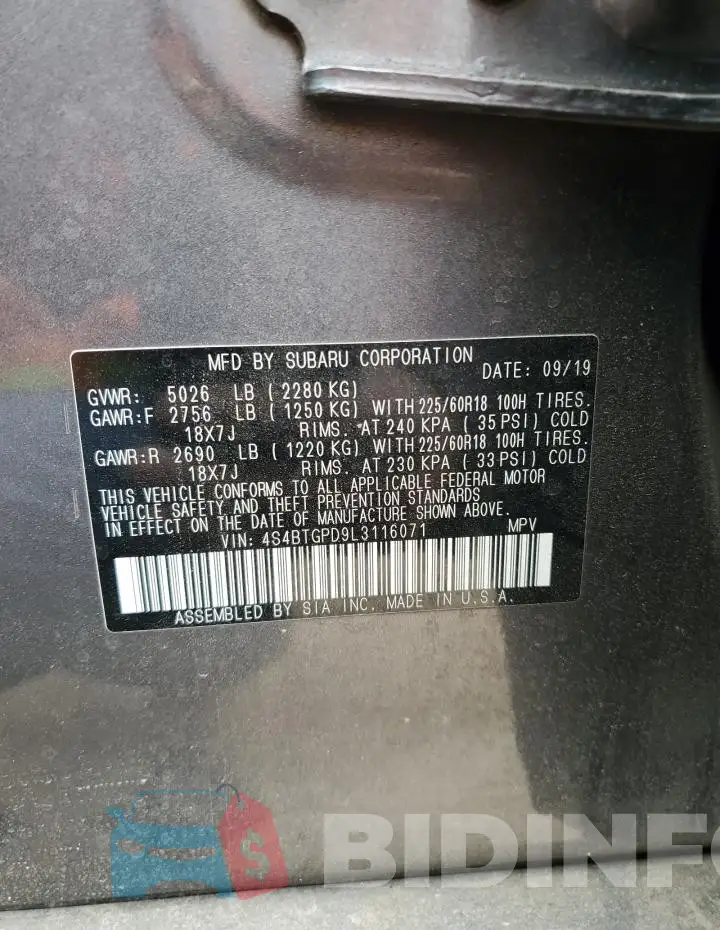 4S4BTGPD9L3116071 Photo# 14