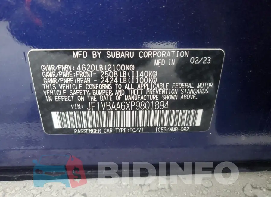 JF1VBAA6XP9801894 Photo# 12