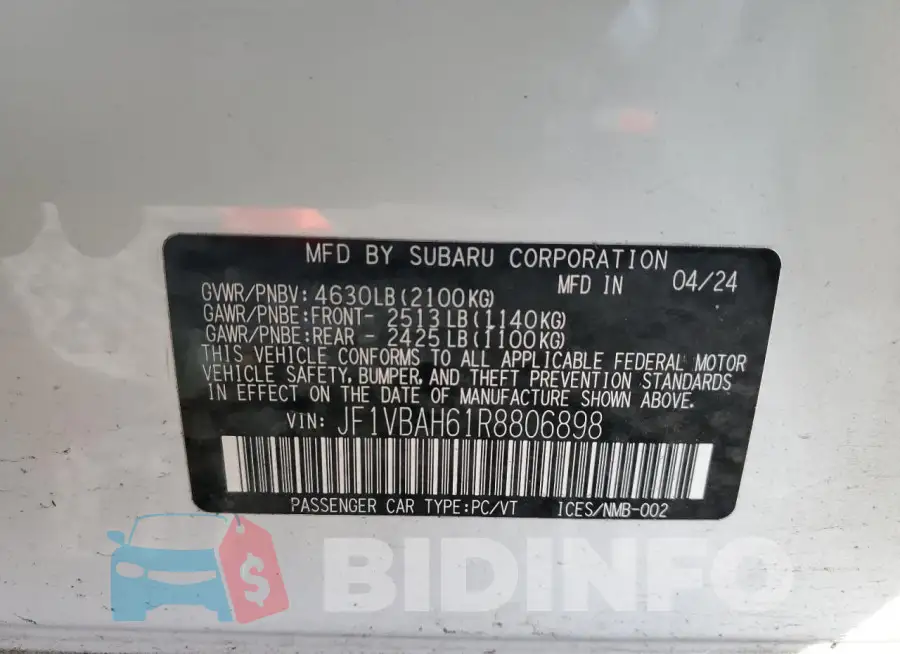 JF1VBAH61R8806898 Photo# 13