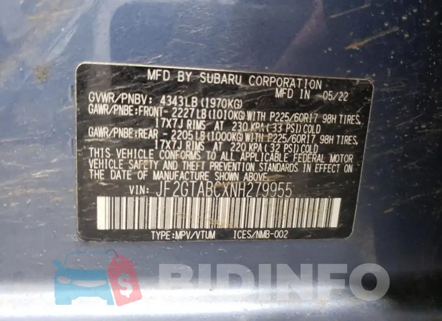 JF2GTABCXNH279955 Photo# 13