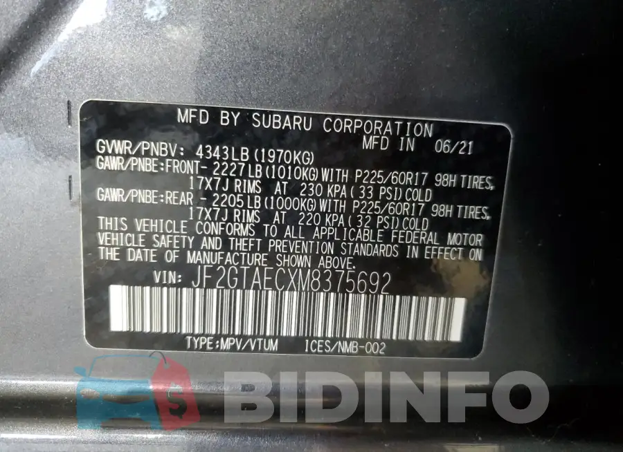 JF2GTAECXM8375692 Photo# 13
