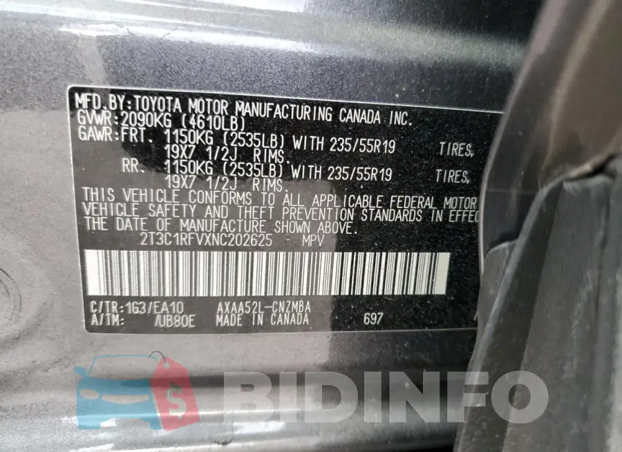 2T3C1RFVXNC202625 Photo# 13