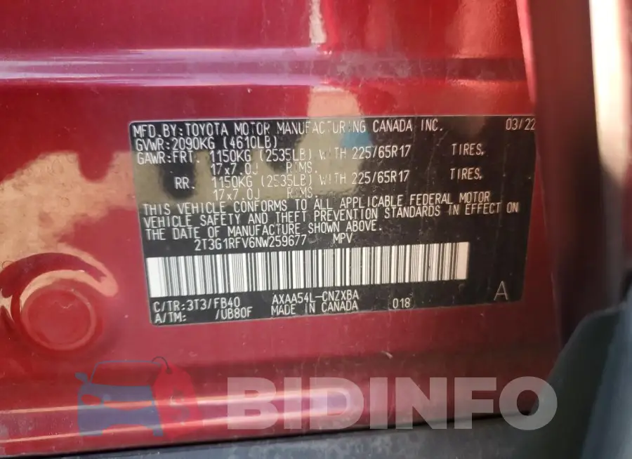 2T3G1RFV6NW259677 Photo# 13