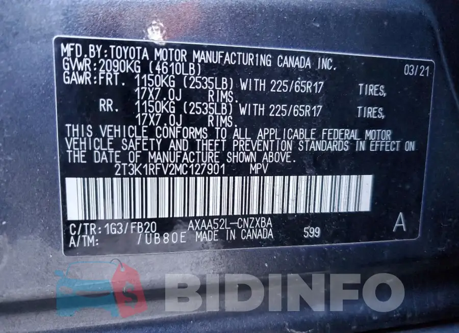 2T3K1RFV2MC127901 Photo# 13