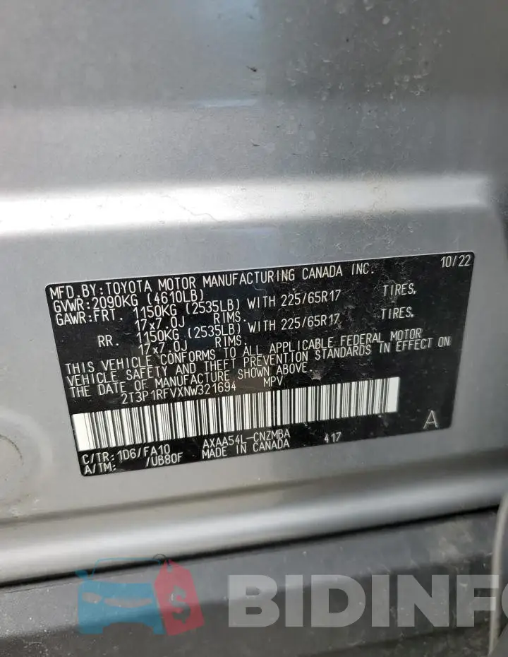 2T3P1RFVXNW321694 Photo# 14