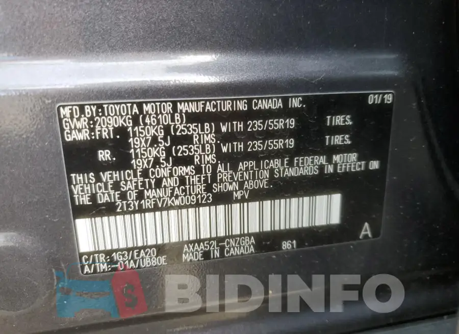 2T3Y1RFV7KW009123 Photo# 14