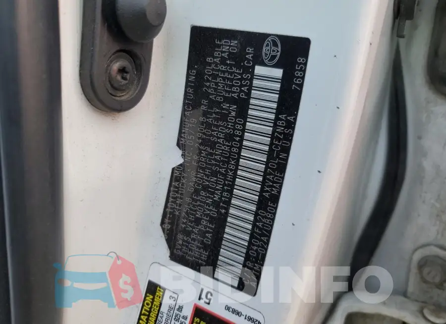 4T1B11HK8KU804880 Photo# 12