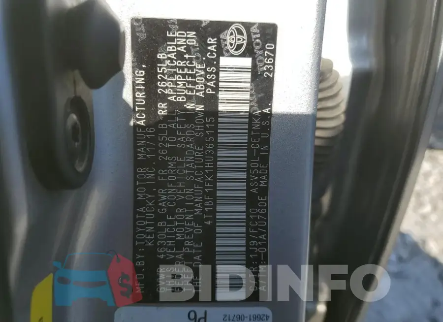 4T1BF1FK1HU365115 Photo# 13