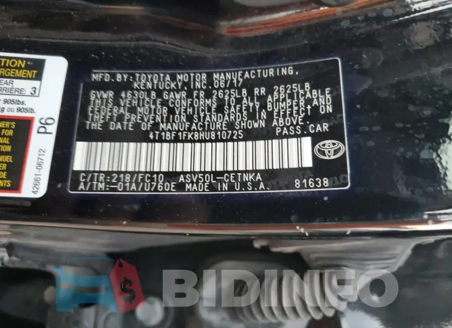 4T1BF1FK8HU810725 Photo# 13