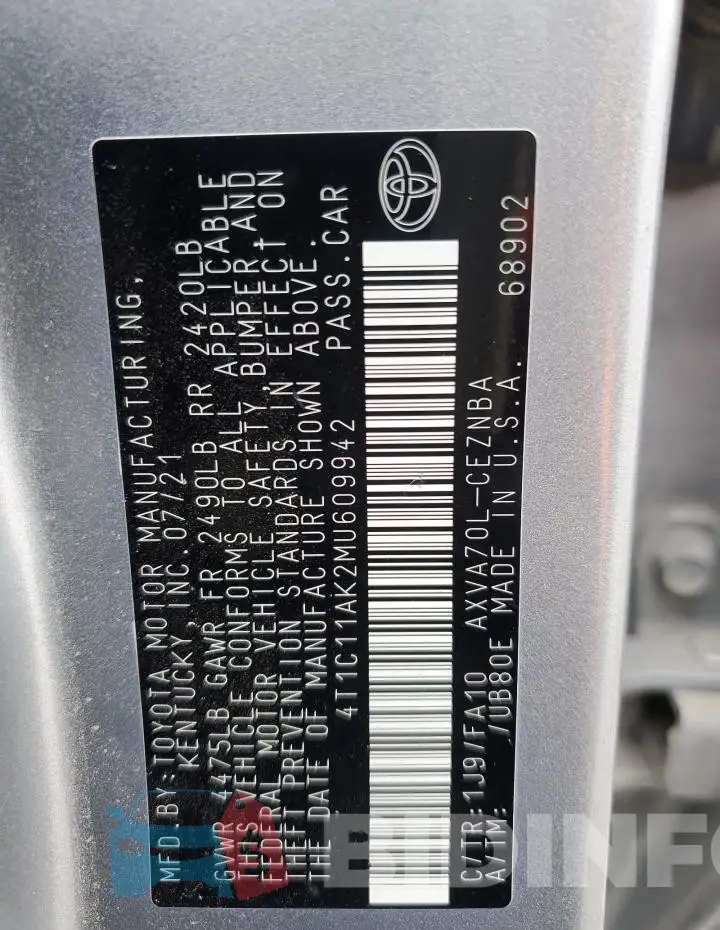 4T1C11AK2MU609942 Photo# 12
