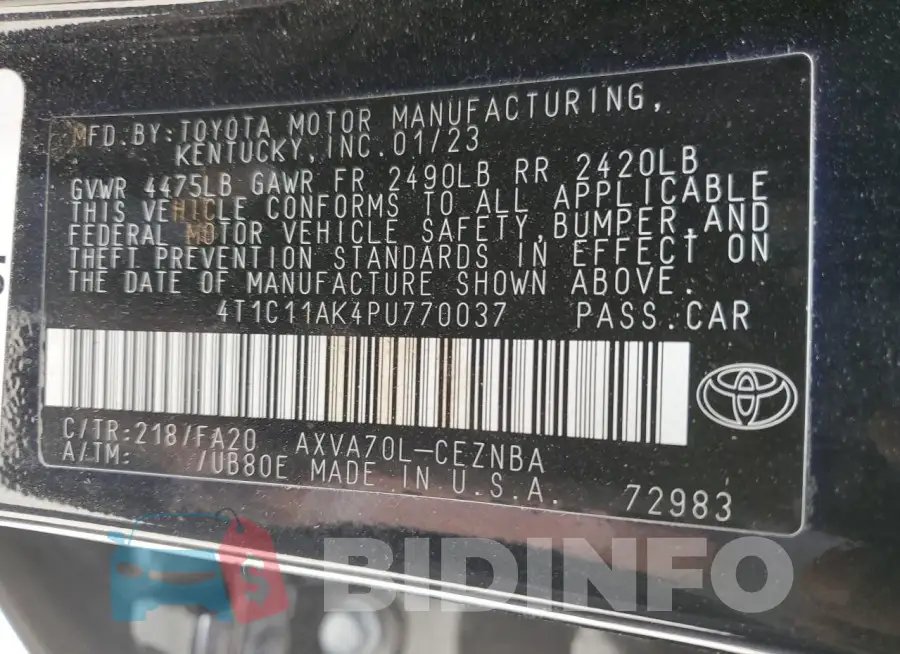 4T1C11AK4PU770037 Photo# 12