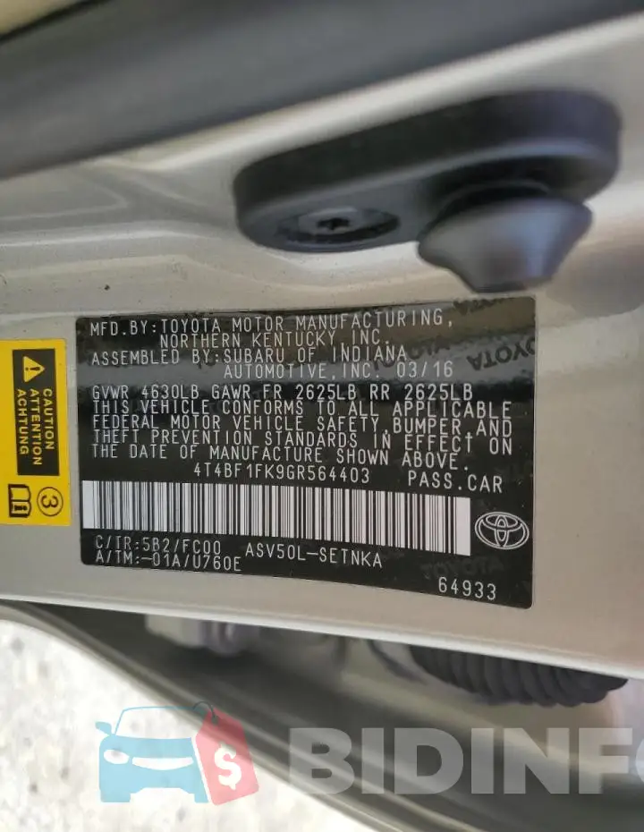 4T4BF1FK9GR564403 Photo# 12