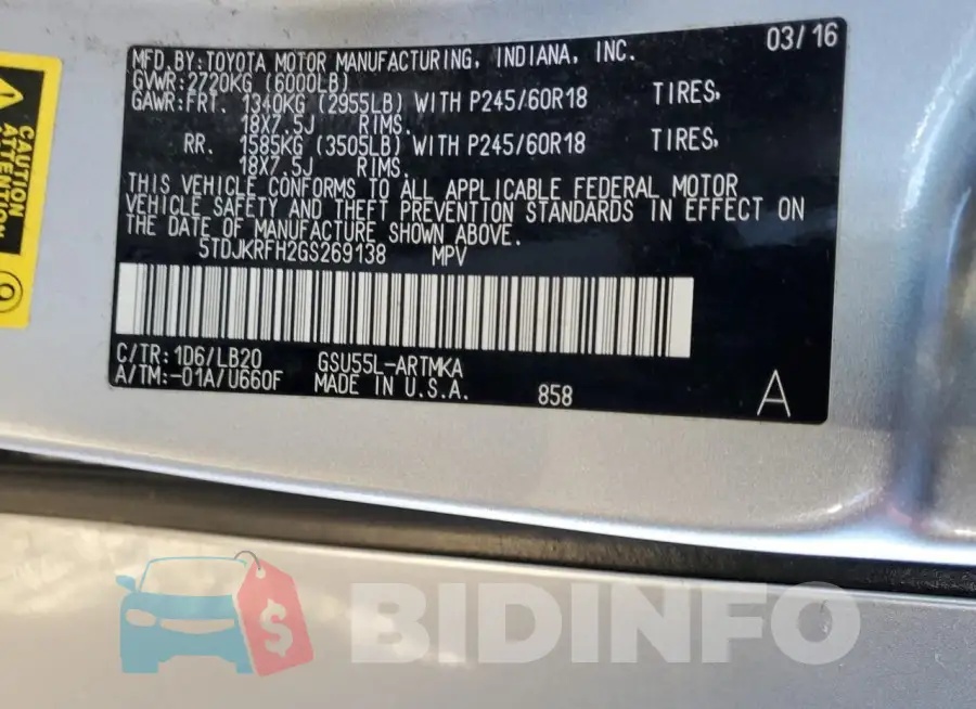 5TDJKRFH2GS269138 Photo# 13