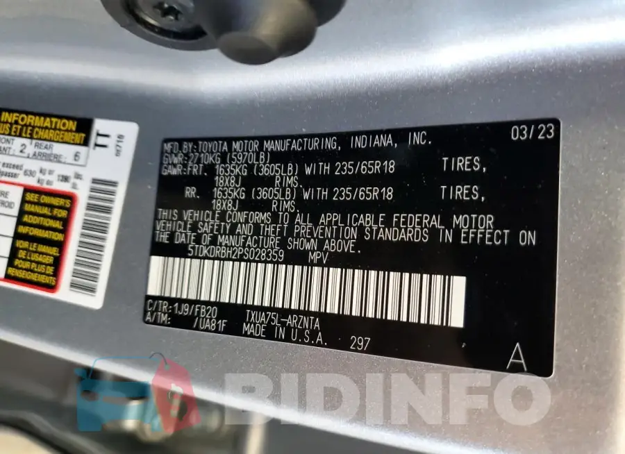 5TDKDRBH2PS028359 Photo# 14