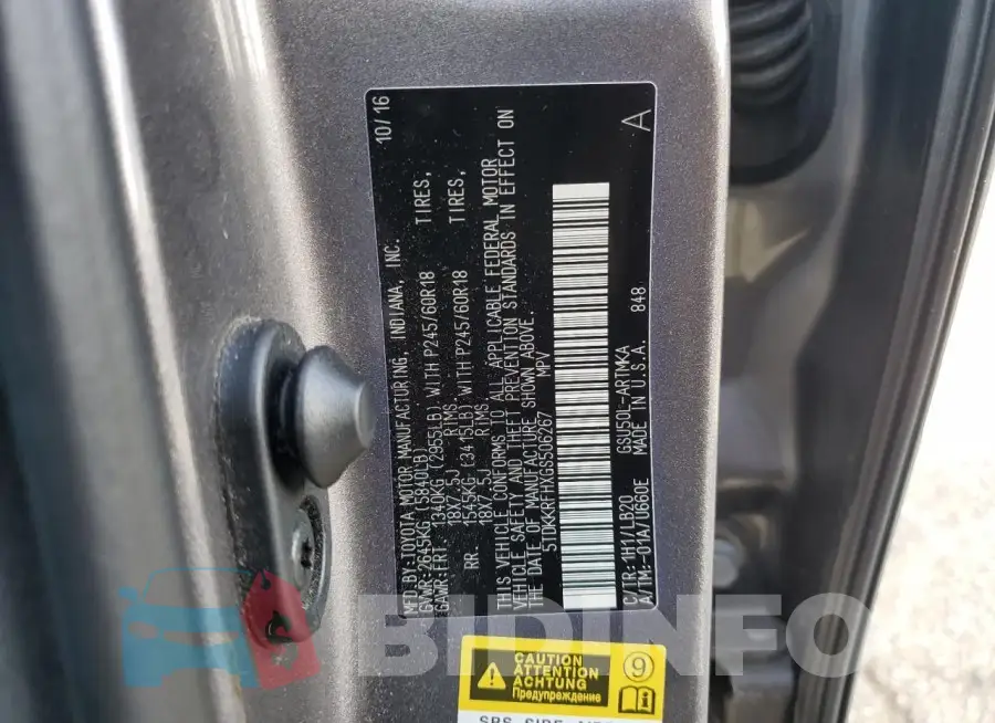 5TDKKRFHXGS506267 Photo# 14