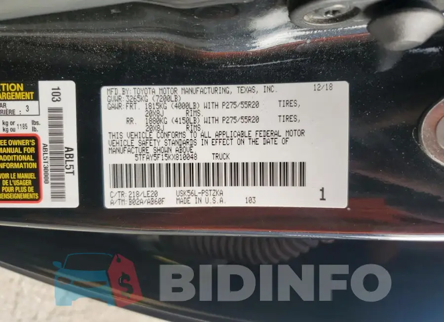 5TFAY5F15KX810048 Photo# 12